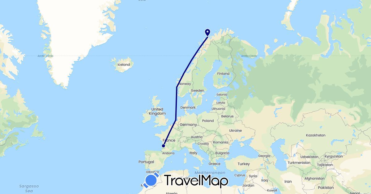 TravelMap itinerary: driving in France, Netherlands, Norway (Europe)